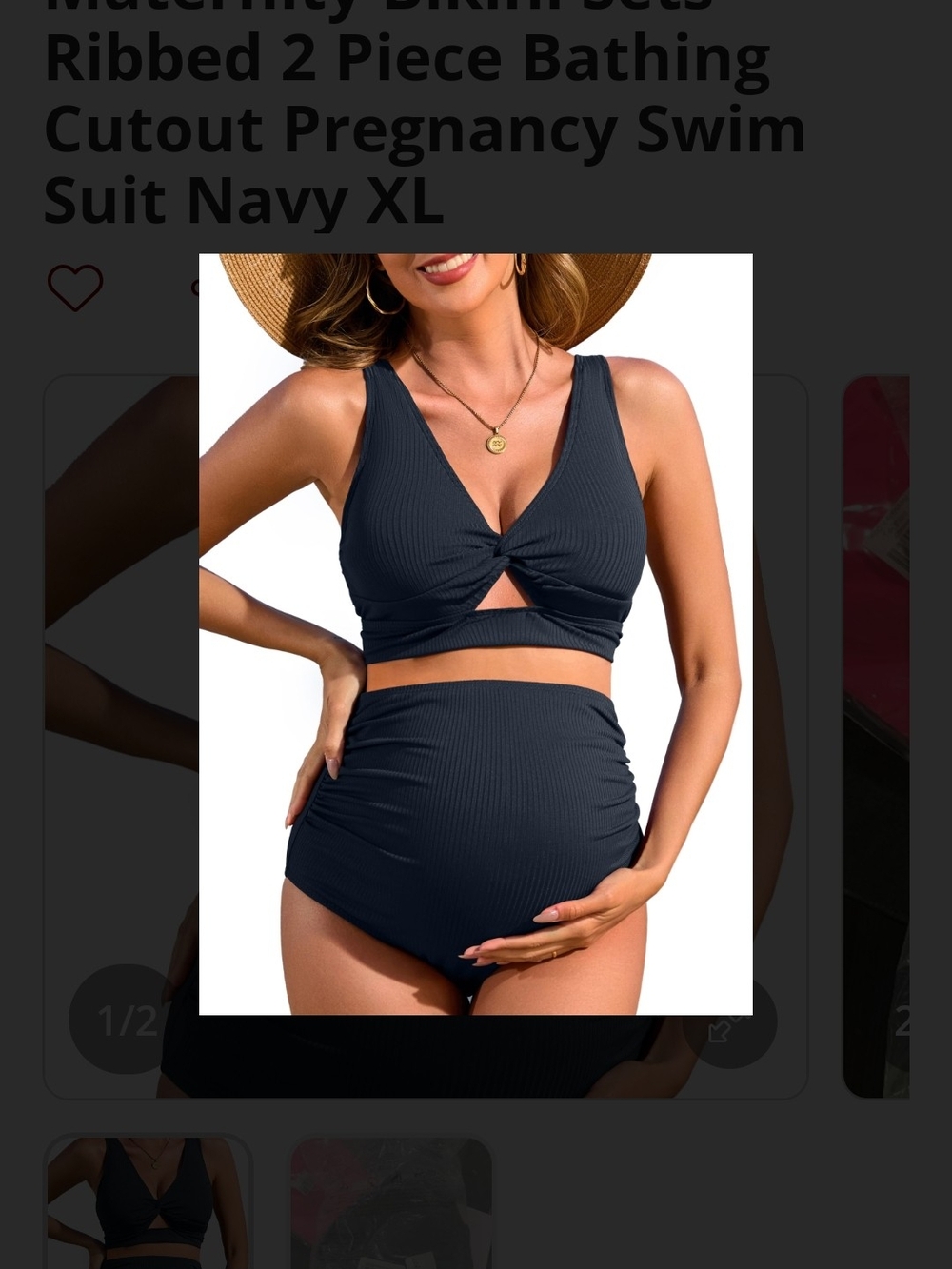 Charmo Maternity 2 Piece Swimsuit Navy High Waisted Ribbed XL